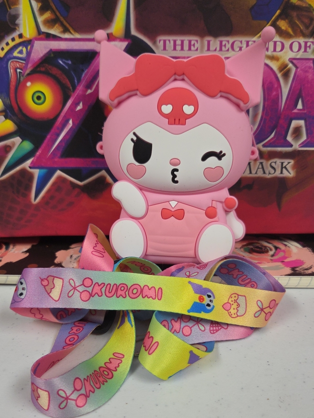 Sanrio Kuromi Pink Character Silicone Coin Purse with Colorful Lanyard